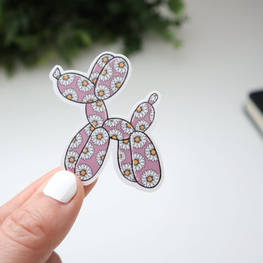 Balloon Dog Pink and Daisy Patterned Stickers