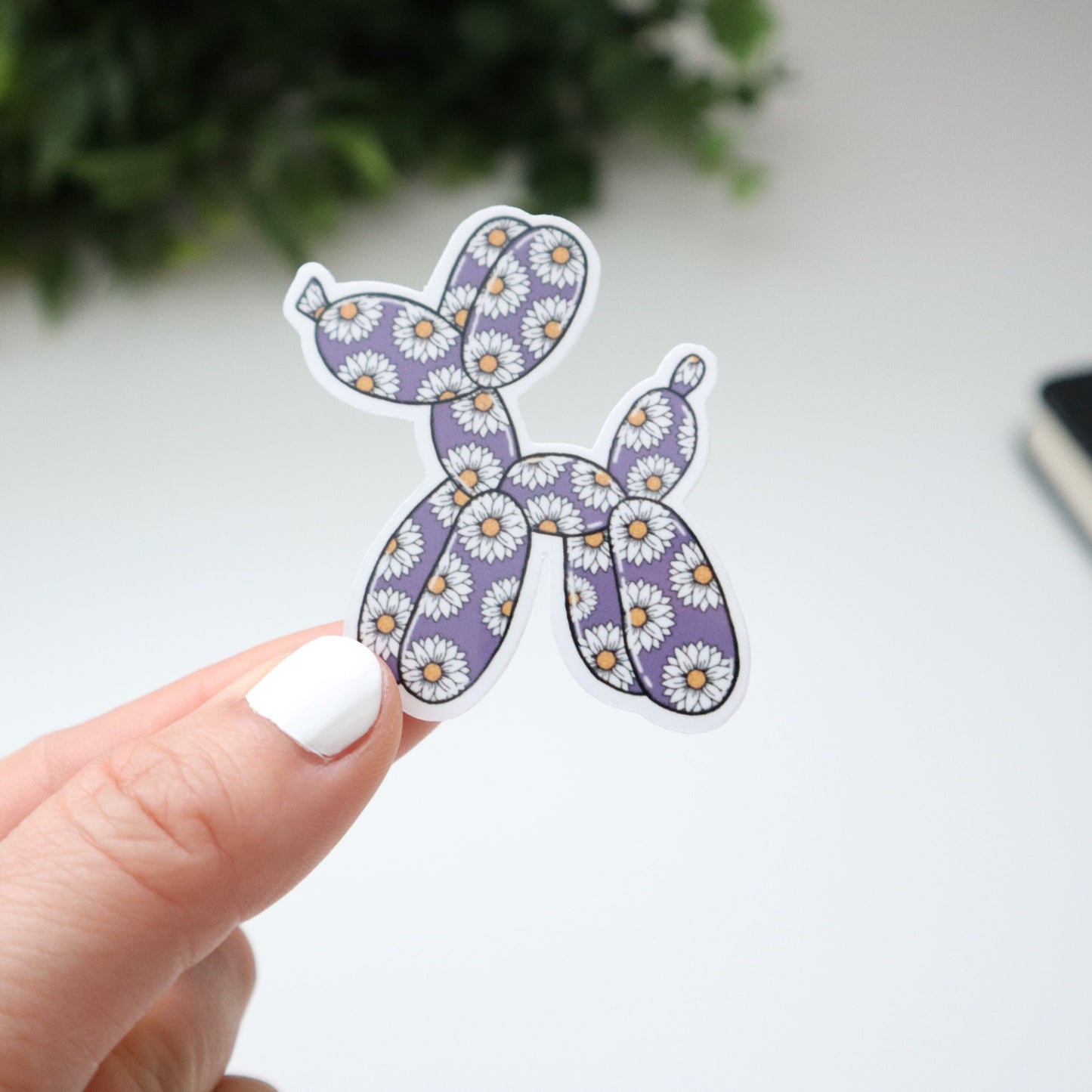 Balloon Dog Purple Daisy Sticker